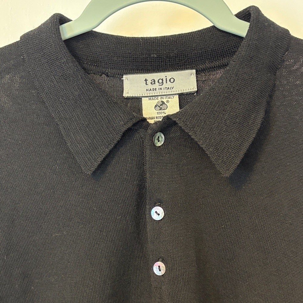 Tagio Italian men’s long sleeve wool polo sweater Black Men's shirt XL designer